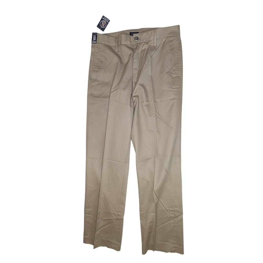 IZOD Chino Pants Mens 31x30 Khaki Madison Slim Fit SportFlex Flat Front NEW